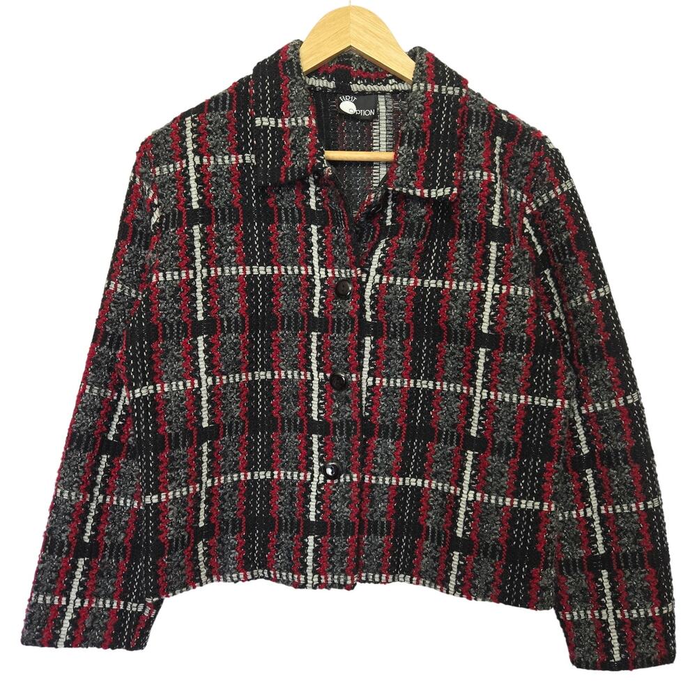 First Option Womens Vintage 90s Y2K Preppy Academia Twee Tweed Plaid Jacket L